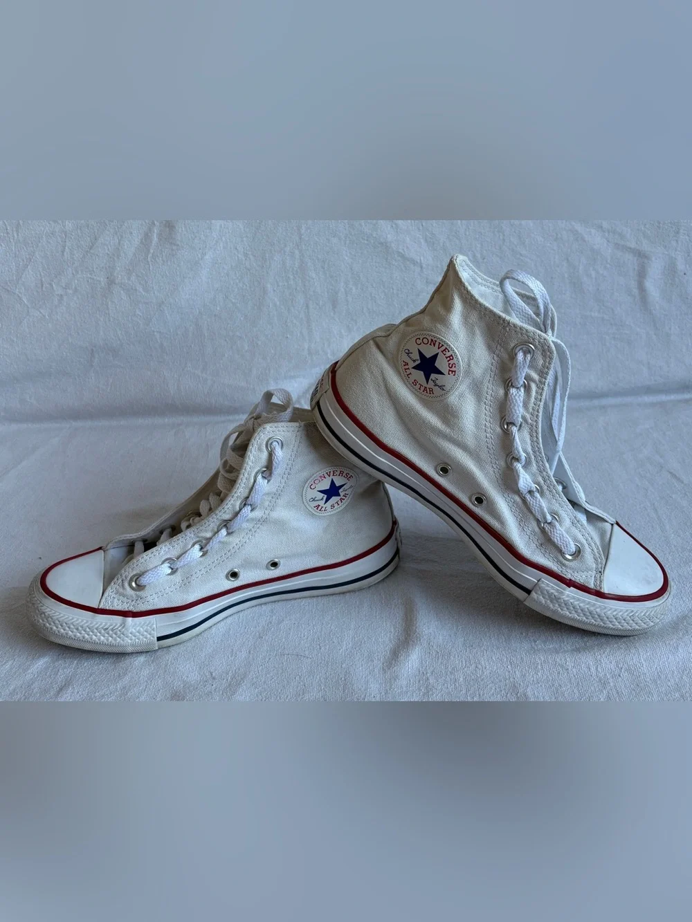 Converse chuck Taylor All Star White High-Top Sneakers with Red & Blue Stripe
